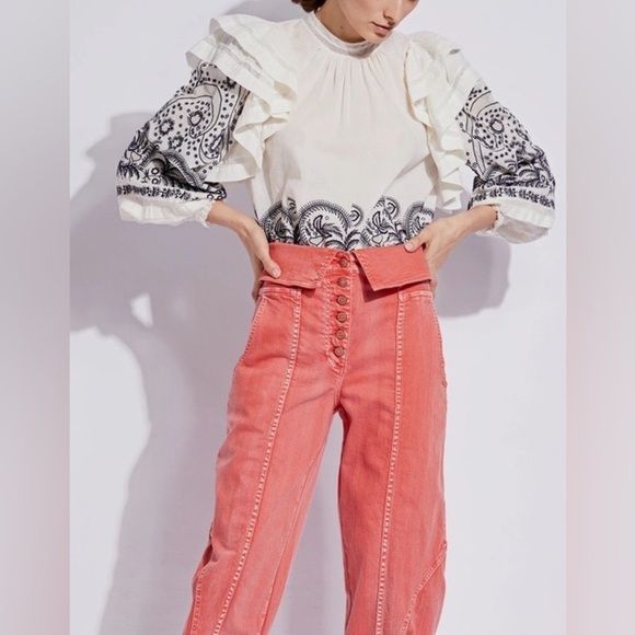 ULLA JOHNSON White Black Annetta Ruffle Embroidered Top Sz 2 - Picture 16 of 16